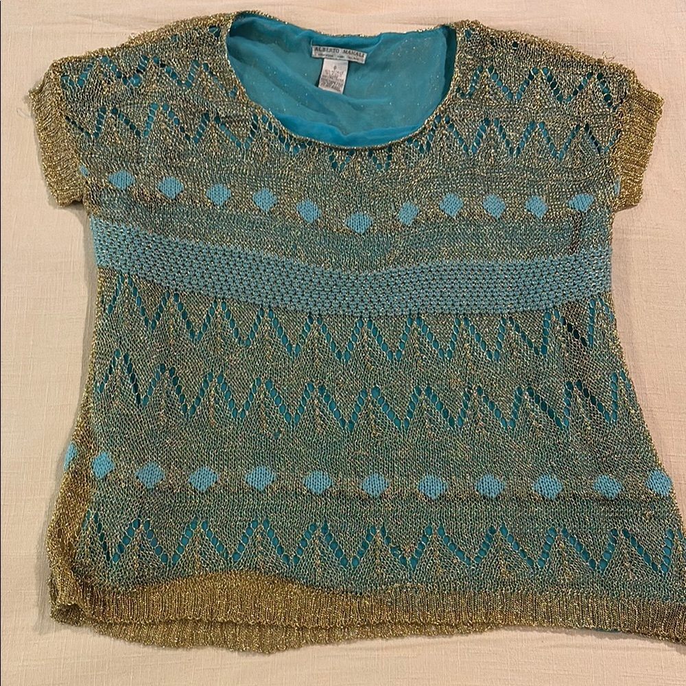 Alberto Makali Gold and Blue Crew Neck blouse